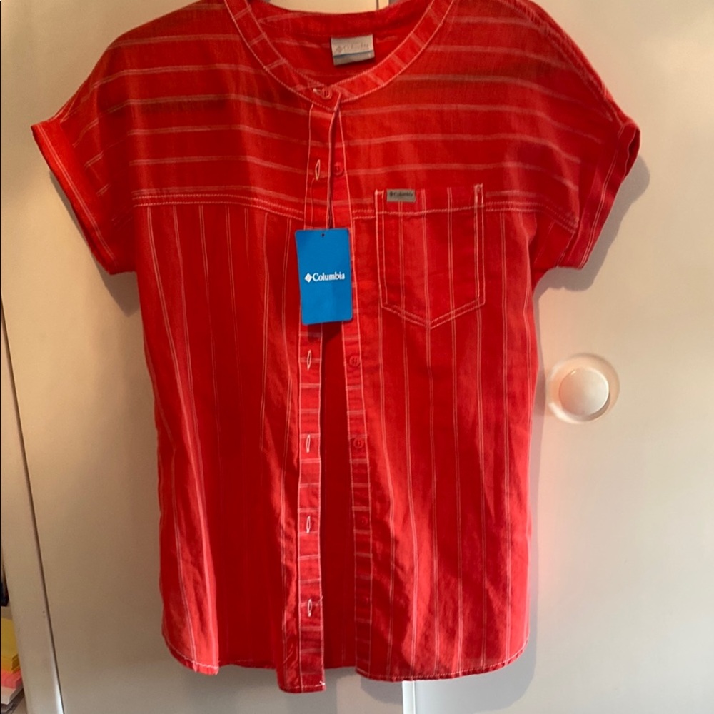 Columbia Orange Striped Button-Up Shirt